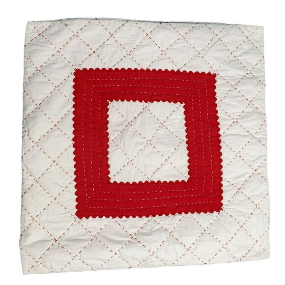 Pottery Barn Kids Quilted Pillow Sham Euro 26.5" Square Red Holiday Christmas - Picture 9 of 9